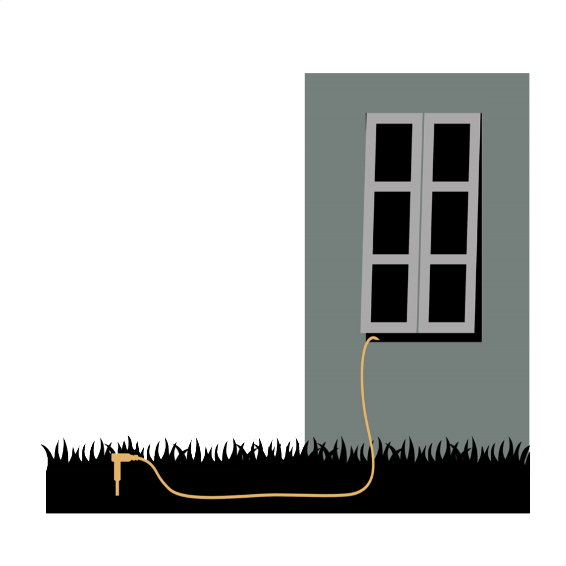 Illustration av ett jordspett i trädgården med kabeln in genom fönstret