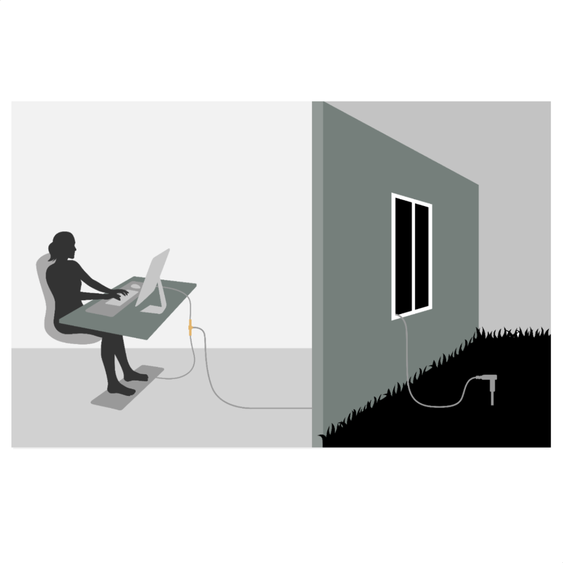 Illustration av en jordanslutning delad mellan två platser i hemmet